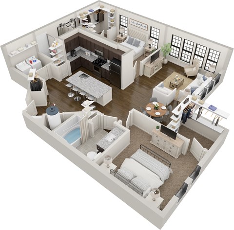 Floor plan for 2 beds, 2 baths, 1262 sqft
